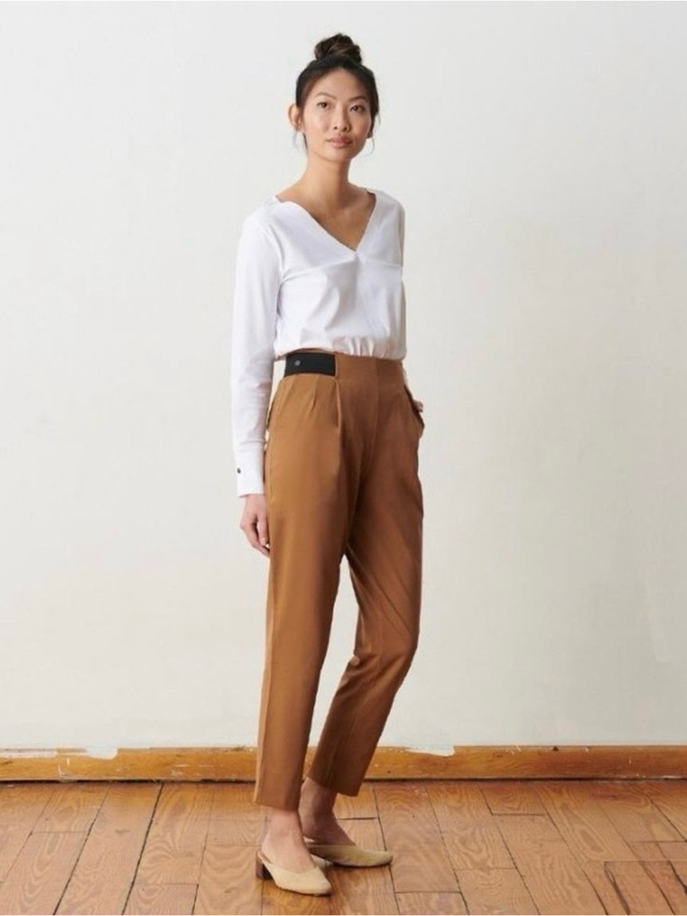 ADAY Turn It Up High Rise Tapered Trousers Pants in Camel